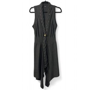 Fylo Dark Gray Long‎ Sleeveless Cardigan XS Braided Brass Buttons Urban Cozy